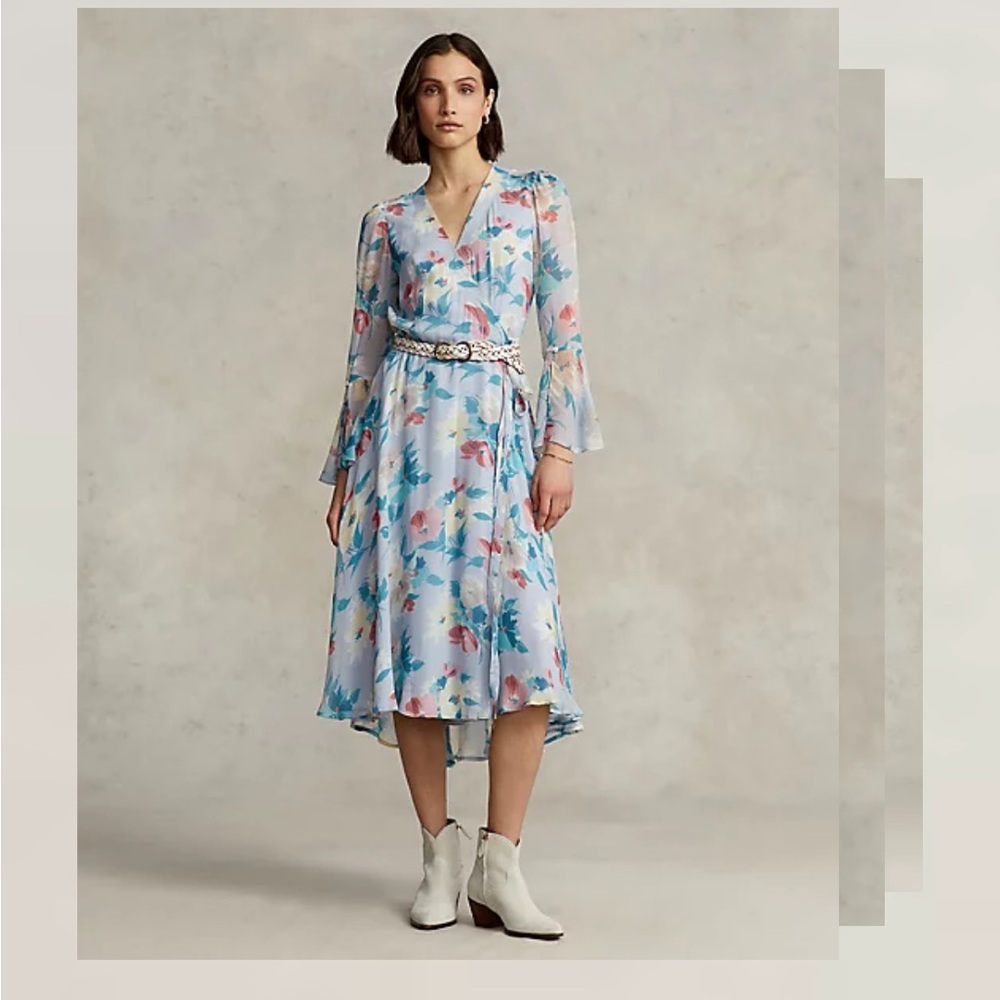 POLO RALPH LAUREN• floral crinkled Georgette wrap dress